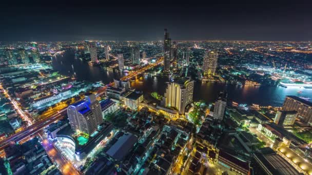 Hotel Střecha Top Noc Bangkok Řeka Panorama Čas Lapse Thailand — Stock video