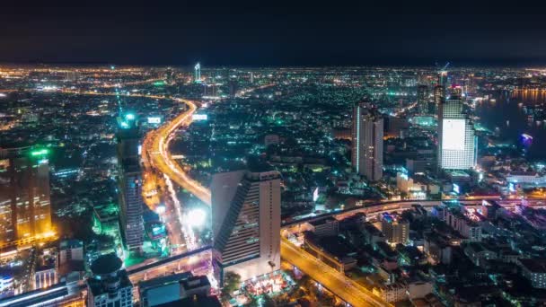 Bangkok Kota Dekat Tillumination Atap Lalu Lintas Atas Panorama Waktu — Stok Video