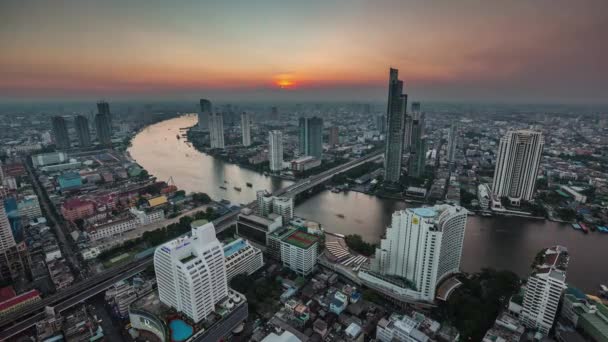 Bangascar Traffico Fiume Tetto Paesaggio Urbano Panorama Time Lapse Thailandia — Video Stock