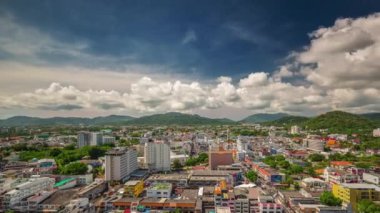 sunny day phuket island patong city roof top panorama 4k time lapse thailand