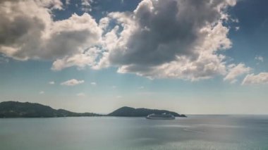sunny day patong beach cruise liner panorama 4k time lapse thailand