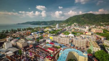sunny day patong beach town roof top panorama 4k time lapse thailand