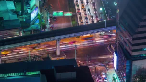 Bangkok Centro Ciudad Tráfico Nocturno Calle Cruce Vista Time Lapse — Vídeo de stock