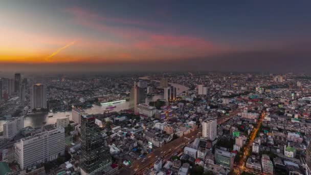 Západ Slunce Noc Střecha Horní Bangkok Řeka Panorama Čas Lapse — Stock video