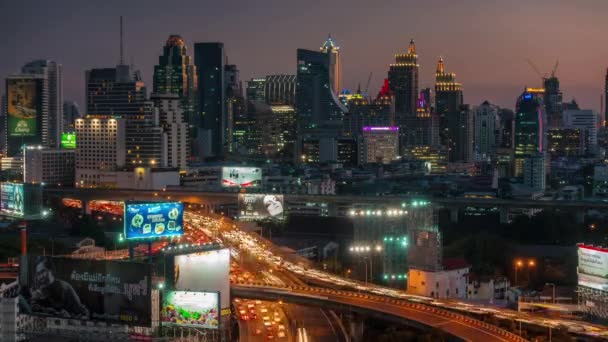 Bangkok Centrum Trafik Gata Väg Tak Solnedgång Tid Förflutit Thailand — Stockvideo