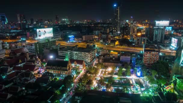 Nacht Bangkok Straat Stad Fee Dak Boven Uitzicht Tijd Lapse — Stockvideo