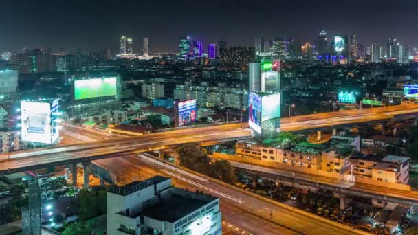 Bangkok Stad Nacht Verkeer Straat Weg Dak Panorama Tijd Lapse — Stockvideo