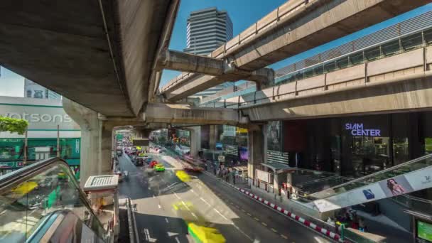 Dia Ensolarado Bangkok Metrô Linha Tráfego Rua Panorama Tempo Lapso — Vídeo de Stock