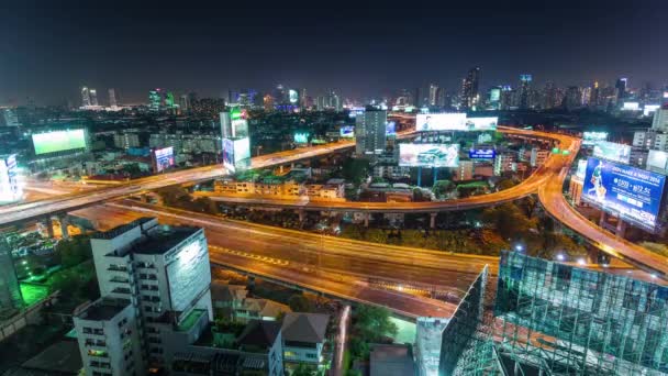 Night Traffic Rush Road Junction Bangkok City Panorama Time Lapse — 图库视频影像