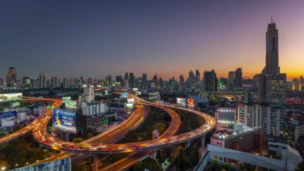 Night Bangkok Traffic Street Road Junction Panorama Time Lapse Thailand — ストック動画