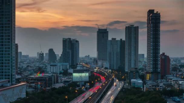 Sunset Bangkok Downtown Traffic Street Panorama Time Lapse Thailand — Stockvideo