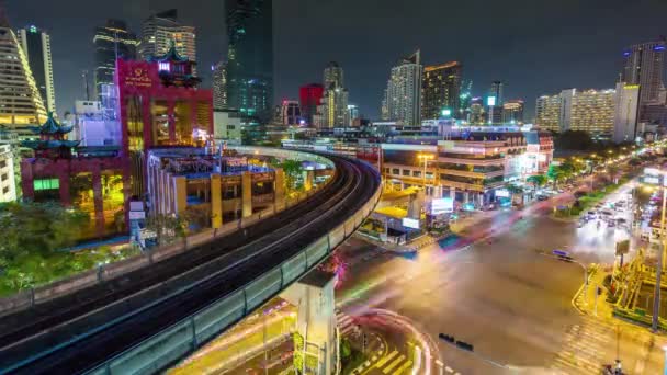 Night Illumination Bangkok Traffic Crossroad Panorama Time Lapse Thailand — Stok video