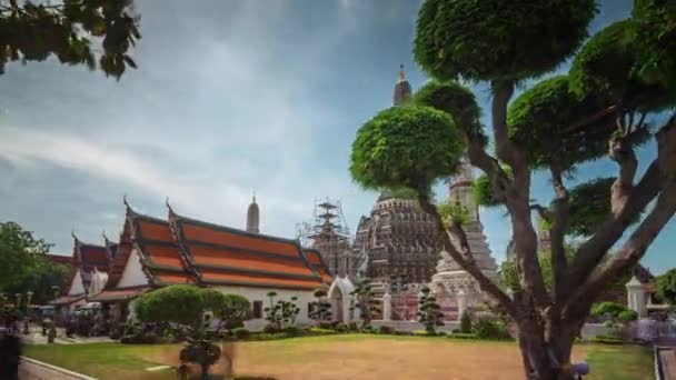 Slunečný Den Bangkok Slavný Wat Arun Chrám Čas Lapse Thailand — Stock video