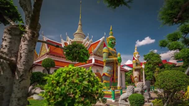 Sol Día Wat Arun Famoso Templo Entrada Decoración Tiempo Lapso — Vídeo de stock