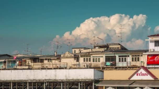 Zonsondergang Bangkok Rivier Baai Levend Blok Panorama Tijd Lapse Thailand — Stockvideo