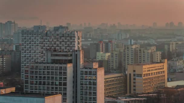 Sabah Gündoğumu Işık Şehir Merkezi Çatı Üst Panorama Zaman Sukut — Stok video