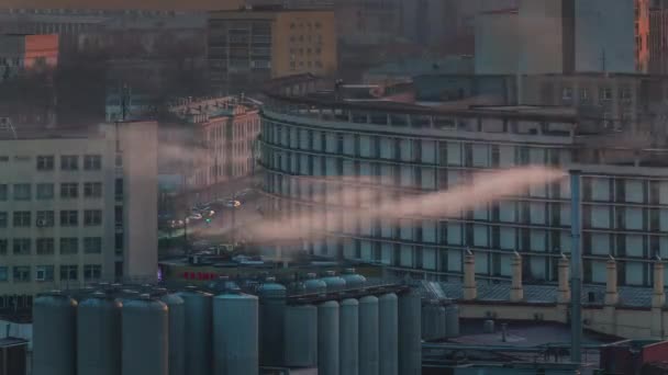 Minsk Morning Smoke City Roof Top Panorama Time Lapse Belarus — 비디오
