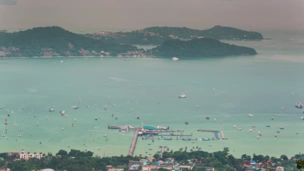 Phuket Відомий Портовий Трафік Високої Гірської Панорами Проміжок Часу Таїланд — стокове відео