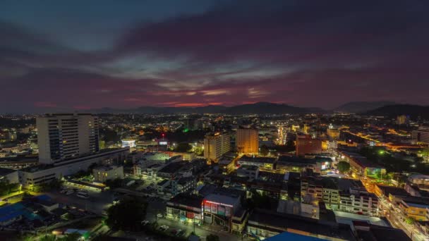 Захід Сонця Phuket Міський Дах Верхня Панорама Міста Проміжок Часу — стокове відео