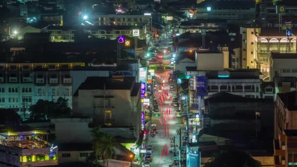 Night Illumination Street Traffic Roof Top Panorama Time Lapse Thailand — ストック動画