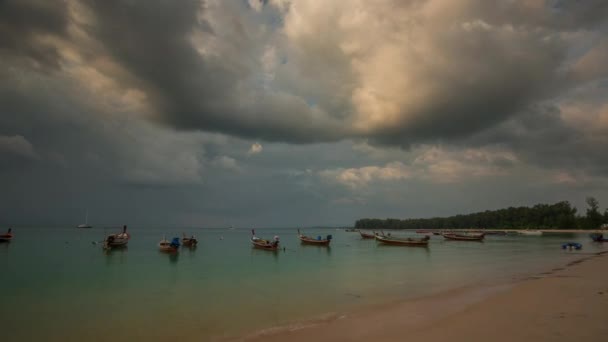 Nai Yang Spiaggia Tramonto Barca Parco Phuket Panorama Time Lapse — Video Stock