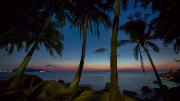 Phuket Zachód Słońca Palma Plaża Panorama Czas Upływu Tajlandia — Wideo stockowe