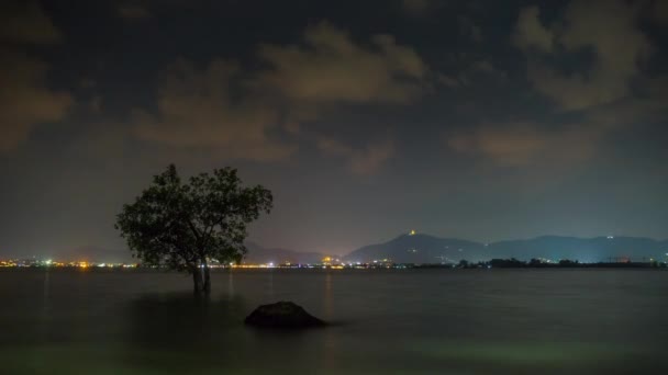 Νύχτα Φωτισμός Πουκέτ Πόλη Buddha Παραλία Πανόραμα Tima Ολίσθηση Ταϊλάνδη — Αρχείο Βίντεο