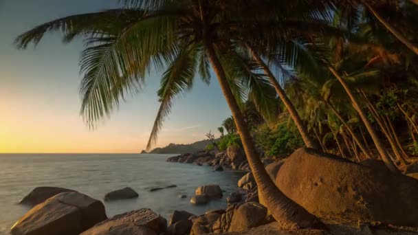 Pôr Sol Turista Phuket Palmeira Praia Panorama Tempo Lapso Tailândia — Vídeo de Stock
