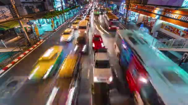 Bangkok Night Light Traffic Streets Crossroad Time Lapse Thailand — 비디오