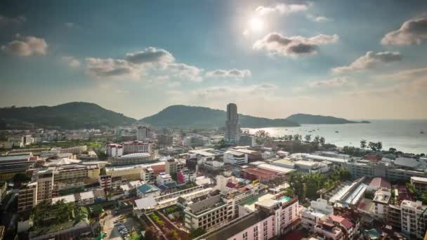 Summer Day Patong Beach City Roof Top Panorama Time Lapse — ストック動画