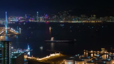 night light hong kong bay 4k time lapse from the roof