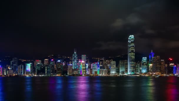 Luz Noche Panorama Lapso Tiempo Hong Kong China — Vídeo de stock