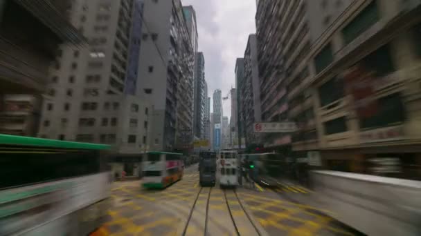 Lapso Tempo Estrada Linha Tráfego Bonde Hong Kong Hong Kong — Vídeo de Stock
