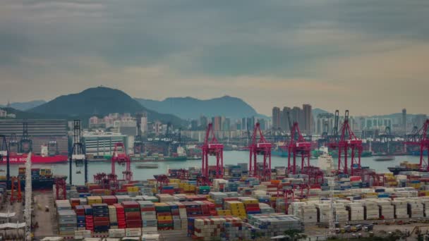 Día Hábil Puerto Lapso Tiempo Desde Techo Hong Kong — Vídeo de stock