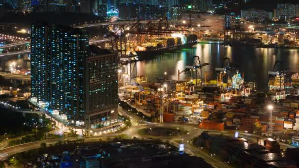 Νύχτα Φως Κυκλοφορίας Λιμάνι Τόπο Time Lapse Από Hong Kong — Αρχείο Βίντεο