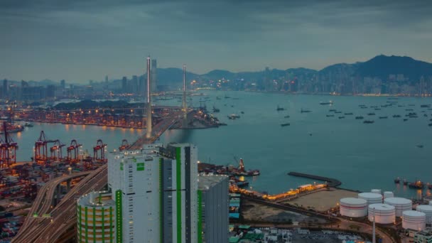 Day Till Night Hong Kong Port Side Panoramic Time Lapse — Stok video
