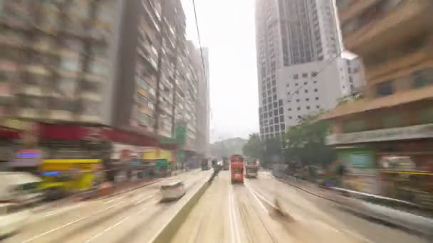 Дневная Легкая Трамвайная Поездка Время Истекает Центра Гонконга — стоковое видео