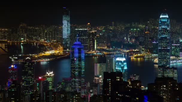 Νύχτα Φως Της Πόλης Χονγκ Κονγκ Κέντρο Time Lapse Από — Αρχείο Βίντεο