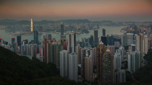 Ημέρα Μέχρι Βράδυ Πανοραμική Time Lapse Από Hong Kong Πόλη — Αρχείο Βίντεο