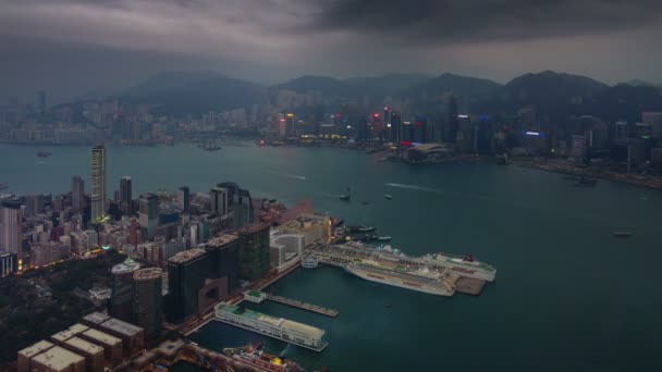 Día Hasta Noche Panorama Puerto Lapso Tiempo Hong Kong Techo — Vídeos de Stock