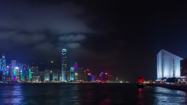 Edificios Famosos Luz Noche Lapso Tiempo Hong Kong Ciudad China — Vídeo de stock