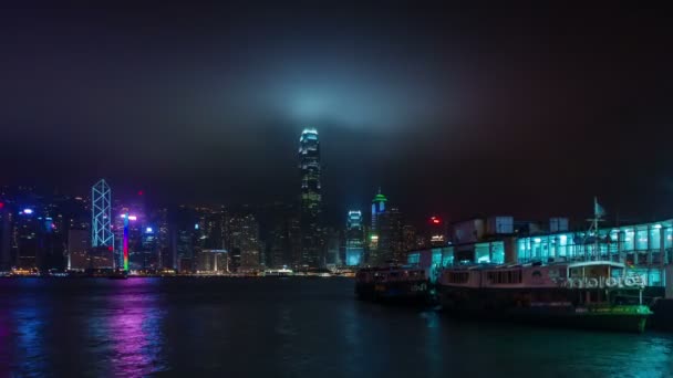 Luz Noche Centro Financiero Internacional Time Lapse Hong Kong Ciudad — Vídeos de Stock