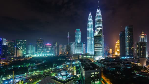 Colored night light panoramic 4k time lapse from kuala lumpur malaysia — Stockvideo