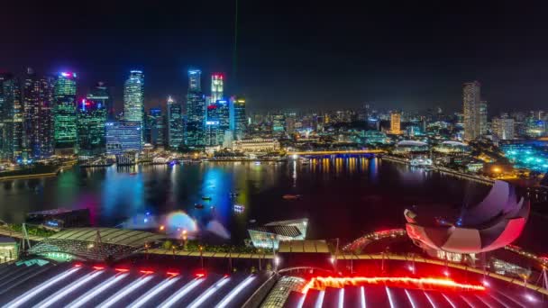 Night light singapore panorama with art science museum 4k time lapse — Stock video