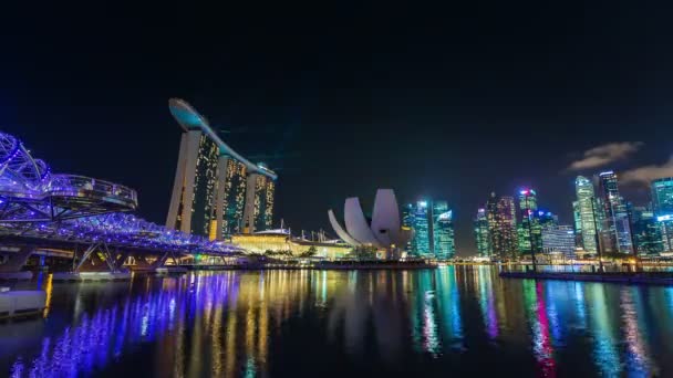 Singapore bright night light walking area 4k time lapse — Stock video