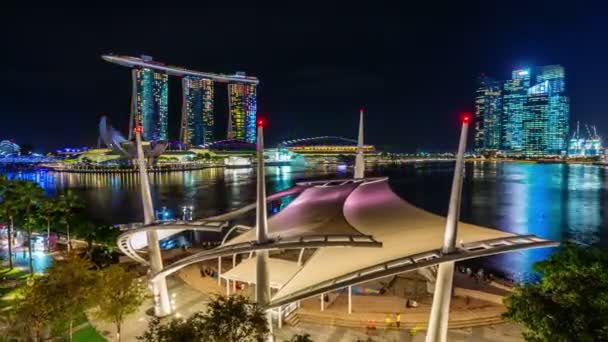 Night Światło Singapur panarama bay 4 k upływ czasu — Wideo stockowe
