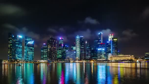 Nacht licht panoramisch zicht op singapore 4k time-lapse — Stockvideo