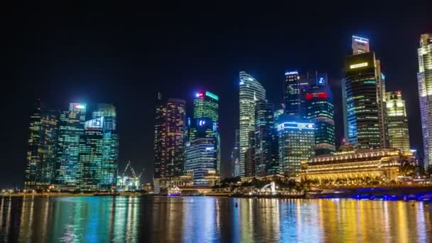 Night light round panoramic 4k time lapse from singapore bay — Stock video