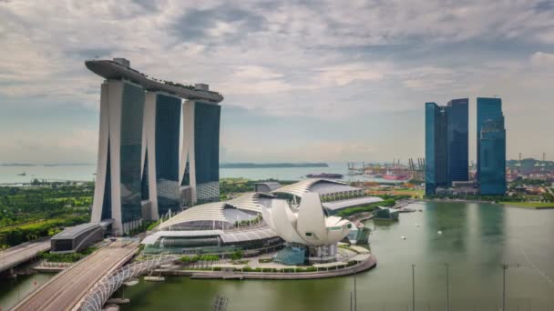 Singapore famoso hotel y museo panorámico 4k time lapse — Vídeos de Stock