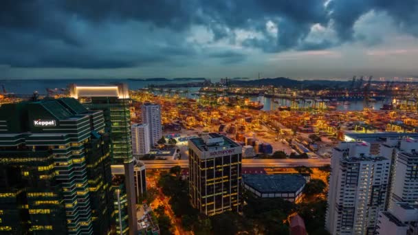 Дневной и ночной свет порта сингапур 4k time lapse — стоковое видео